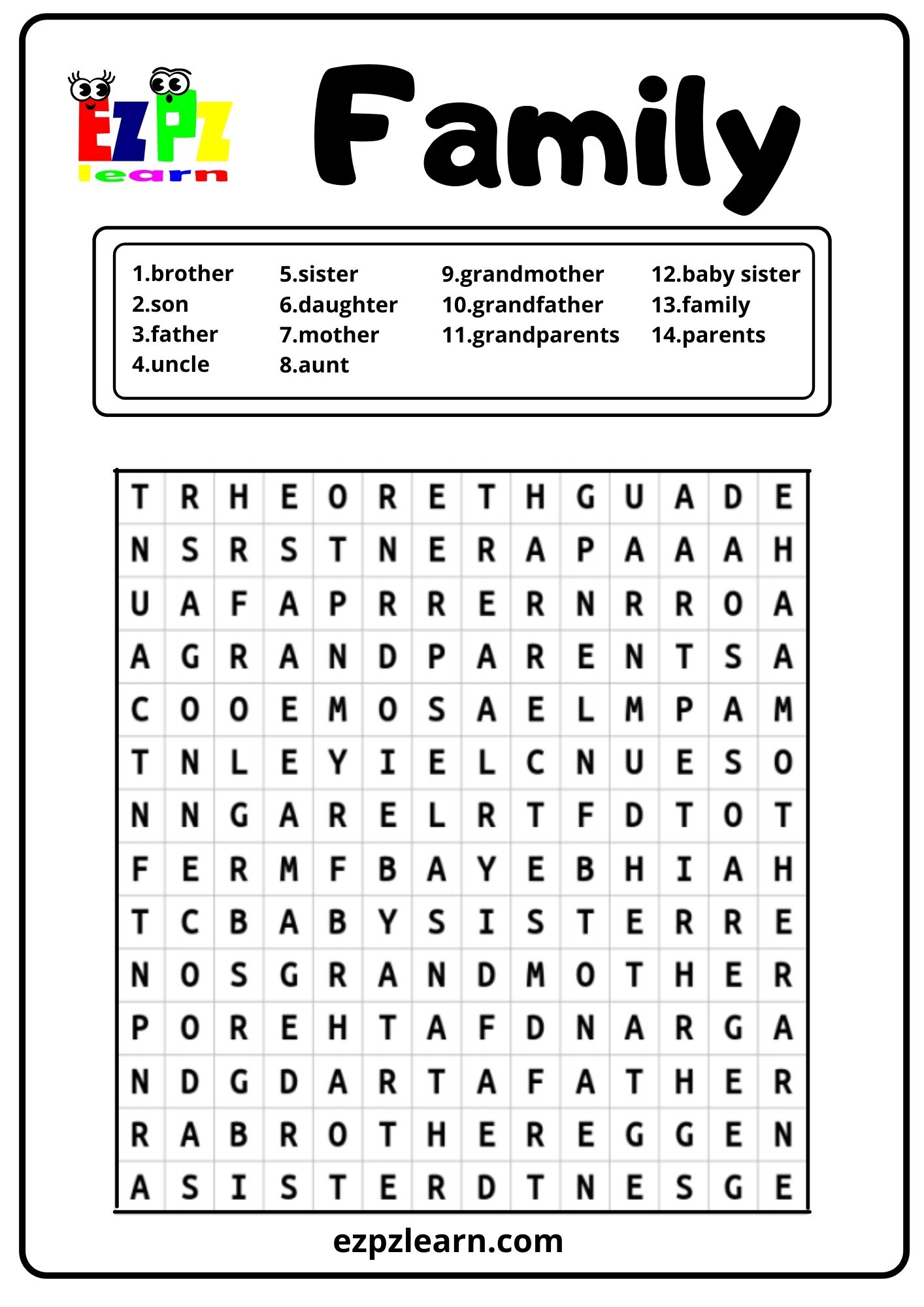 Family Word Search Ezpzlearn